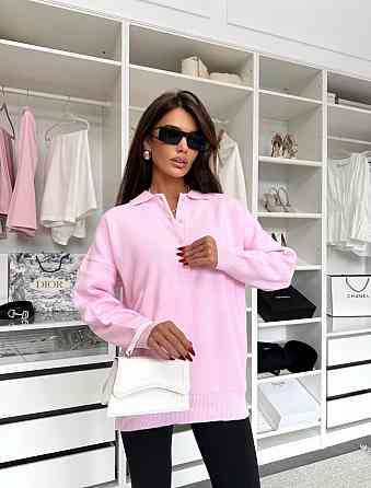 Стильний жіночий подовжений оверсайз светр із коміром-поло Барбі Одеса