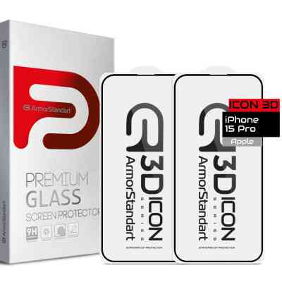 Скло захисне Armorstandart Icon 3D iPhone 15 Pro Black 2pcs (ARM74270) Вінниця