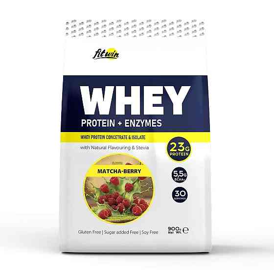 Сироватковий протеїн FitWin Whey Protein + Enzymes 900 г Матча-ягода Київ