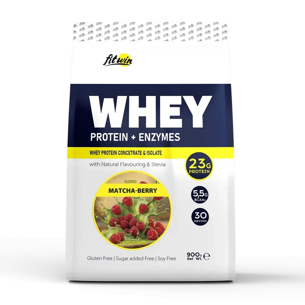 Сироватковий протеїн FitWin Whey Protein + Enzymes 900 г Матча-ягода Київ - фото 1