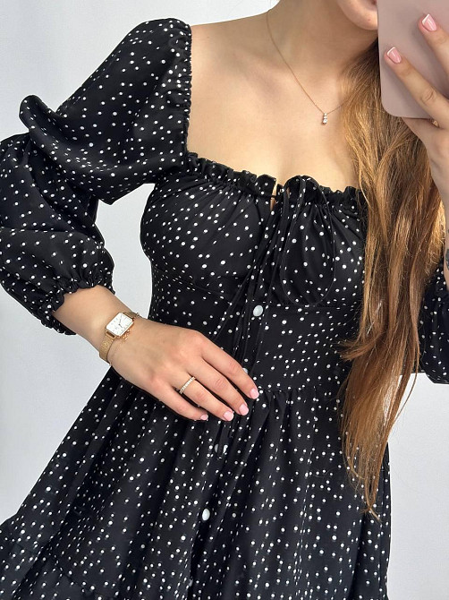 Жіноче софтове плаття на ґудзиках із довгим рукавом Чорний Горох XS-S Харків - фото 2