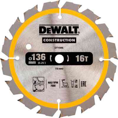 Диск пильний DeWALT СONSTRUCTION , 136 х 10, 16 z, АТВ, 20 градусів (DT1946) Вінниця