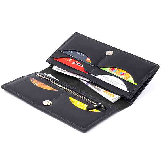 Вертикальний гаманець матовий на магнітній кнопці GRANDE PELLE 11313 Чорний Київ