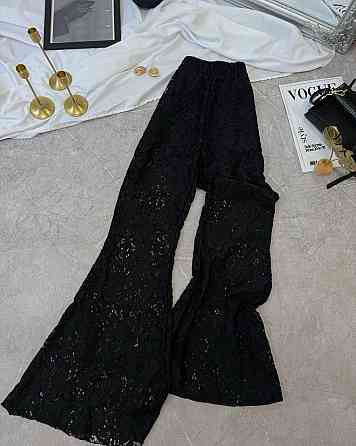 Жіночі мереживні штани — кльош із високою талією й шортики гіпюр + стрейч підкладка Чорний, 46/48 Одеса