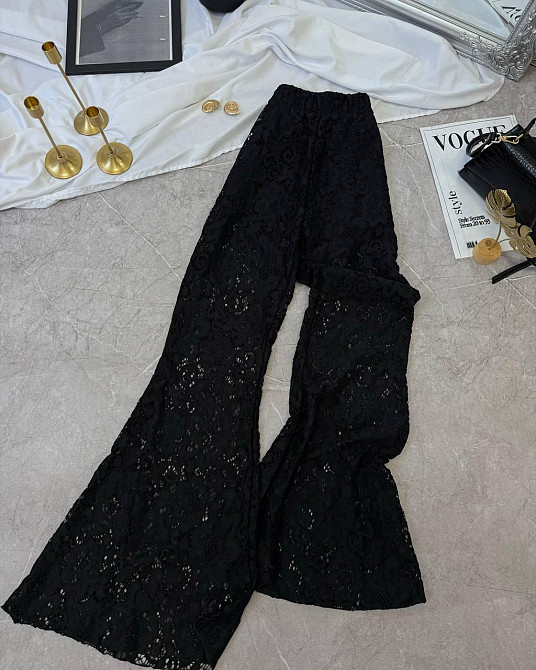 Жіночі мереживні штани — кльош із високою талією й шортики гіпюр + стрейч підкладка Чорний, 46/48 Одеса - фото 5