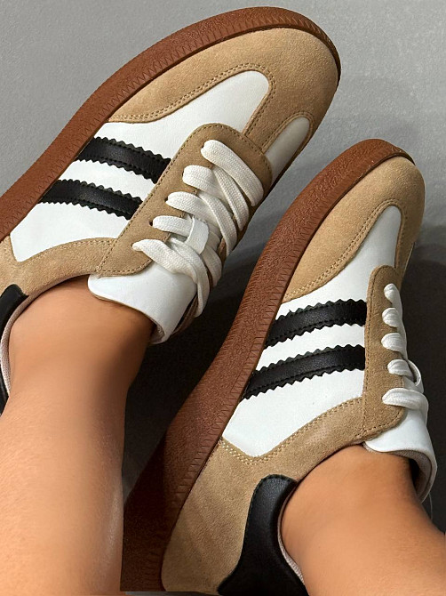 Кросівки жіночі Hengji 375-3 samba шкіряні на коричневій підошві білі з бежевим, 41, 25,5 см Київ - фото 17