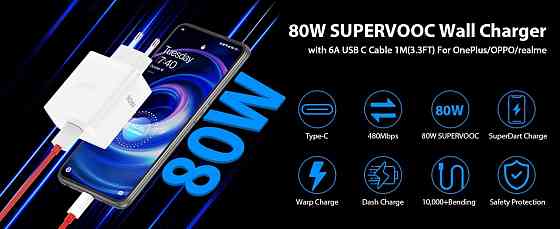 Зарядний пристрій для OnePlus SuperVOOC 80 W білий USB-C блок живлення швидке заряджання смартфона Миколаїв