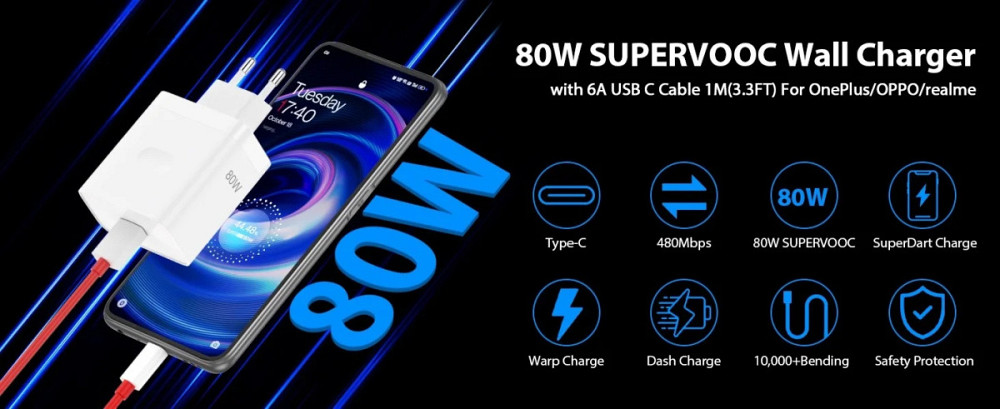 Зарядний пристрій для OnePlus SuperVOOC 80 W білий USB-C блок живлення швидке заряджання смартфона Миколаїв - фото 2