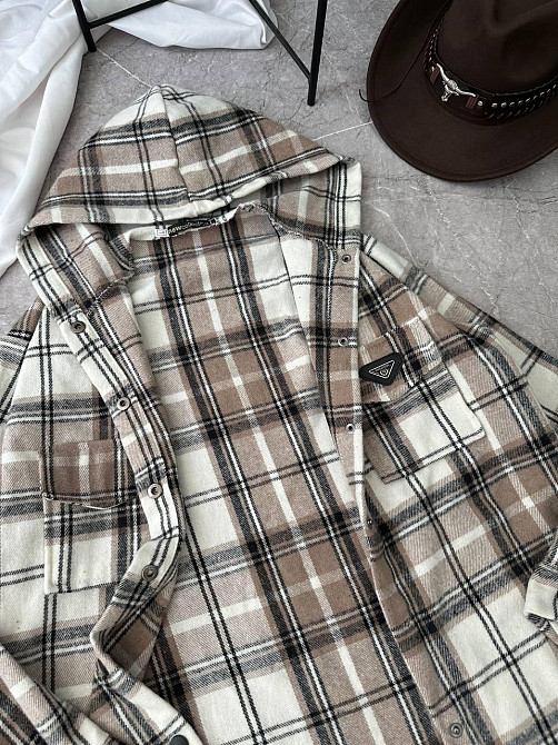 Жіноча повсякденна сорочка в клітинку з капюшоном турецький кашемір Моко, 48/52 Одеса - фото 3