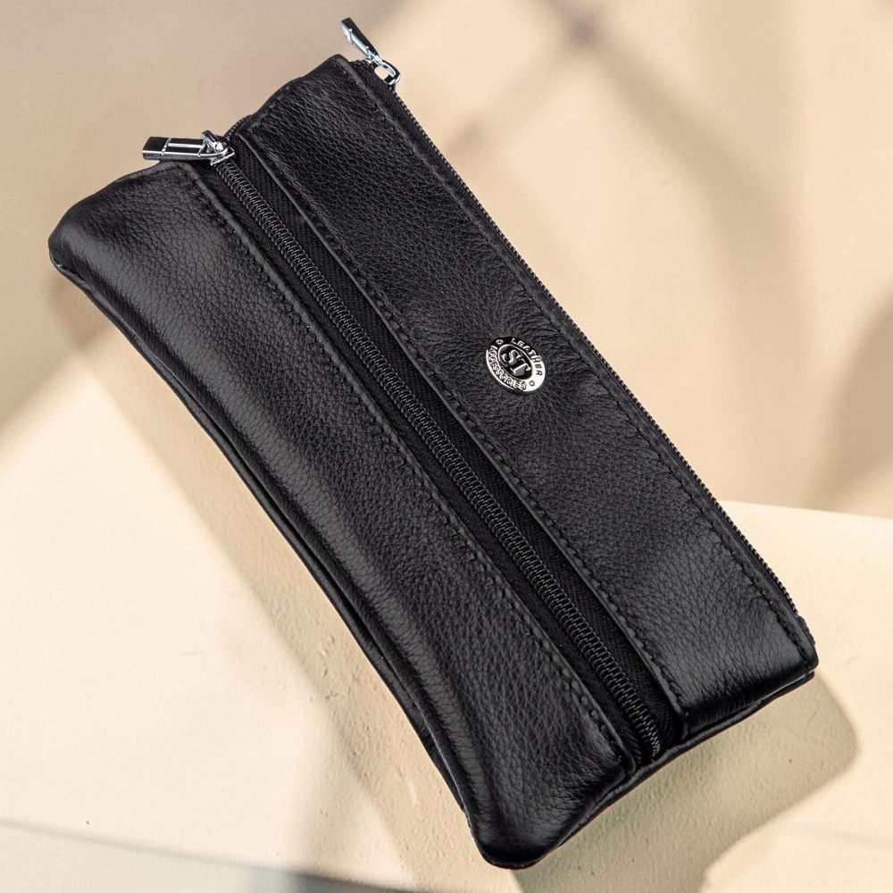 Чоловіча компактна шкіряна ключниця чорна (ST Leather) Київ - фото 6