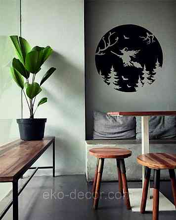 Декоративное настенное Панно «Ведьма на луне», Декор на стену 90*90 см, Черный Киев