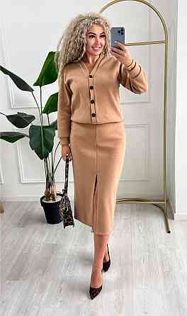 Женский невероятный костюм кардиган+юбка ангора вязка на трикотаже Кемел, 50/52 Одесса