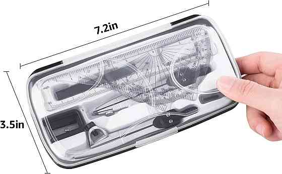 Набор для математики 10 предметов: металлический циркуль, линейка, транспортир, угольник, точилка, резинка в Киев