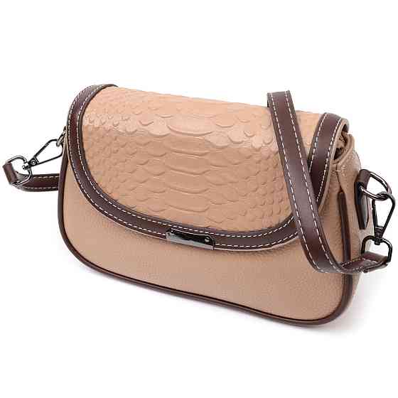 Сумка для жінок з фактурним клапаном з натуральної шкіри Vintage 22373 Бежева Київ