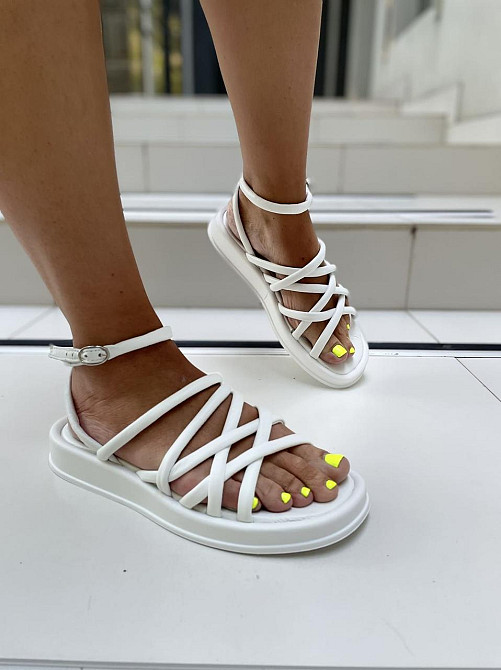 Olli Босоніжки жіночі білі літні OLLI Л-1-0110 натуральна шкіра / Шкіряні босоніжки на низькому Коломыя - изображение 4