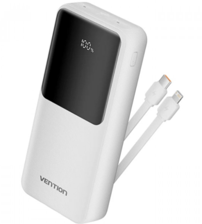 УМБ Vention 20000mAh 22.5W 3A,PD,QC 3.0,Micro-USB,USB-C,2xUSB-A,Built-in USB-C+Lightning Cables Whit Київ