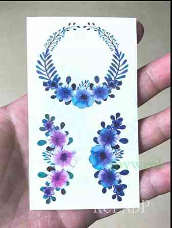 Перекладна татуювання "Квітки" фіолетові розмір стікера 10*6см Київ