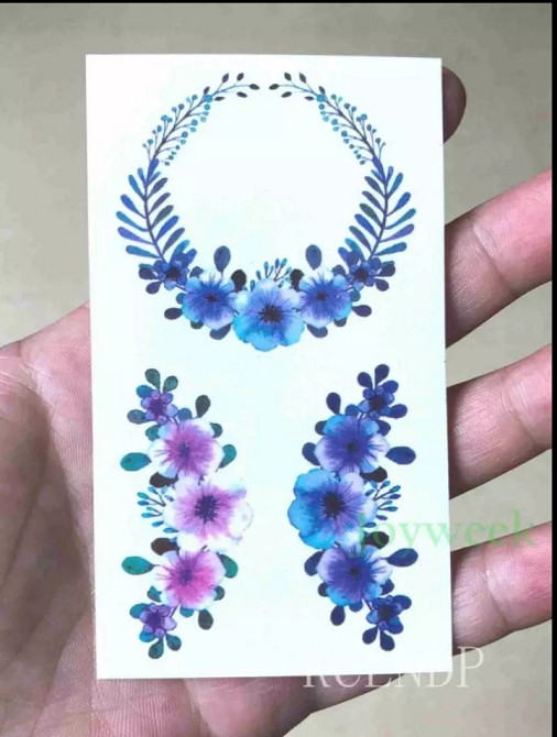 Перекладна татуювання "Квітки" фіолетові розмір стікера 10*6см Київ - фото 1