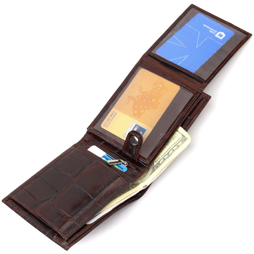 Модный горизонтальный мужской бумажник среднего размера из натуральной кожи с тиснением под крокодила (CANPELLINI) Киев - изображение 10