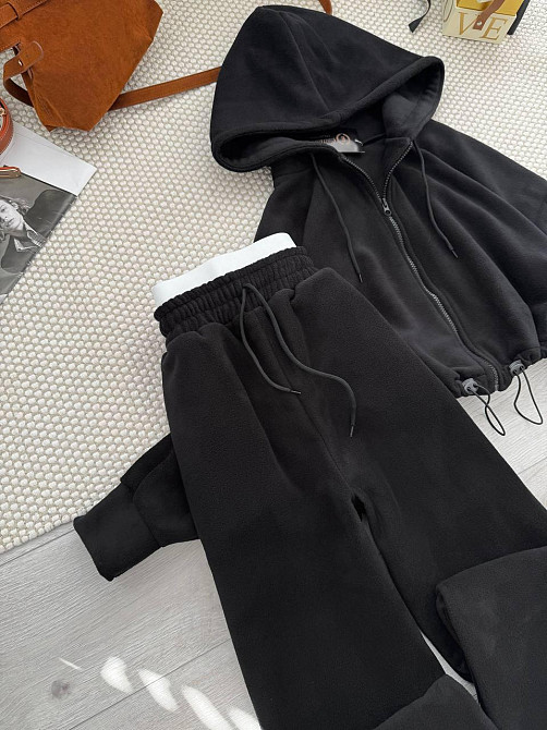 Жіночий повсякденний теплий костюм двосторонній Фліс Чорний, 46/48 Одеса - фото 4