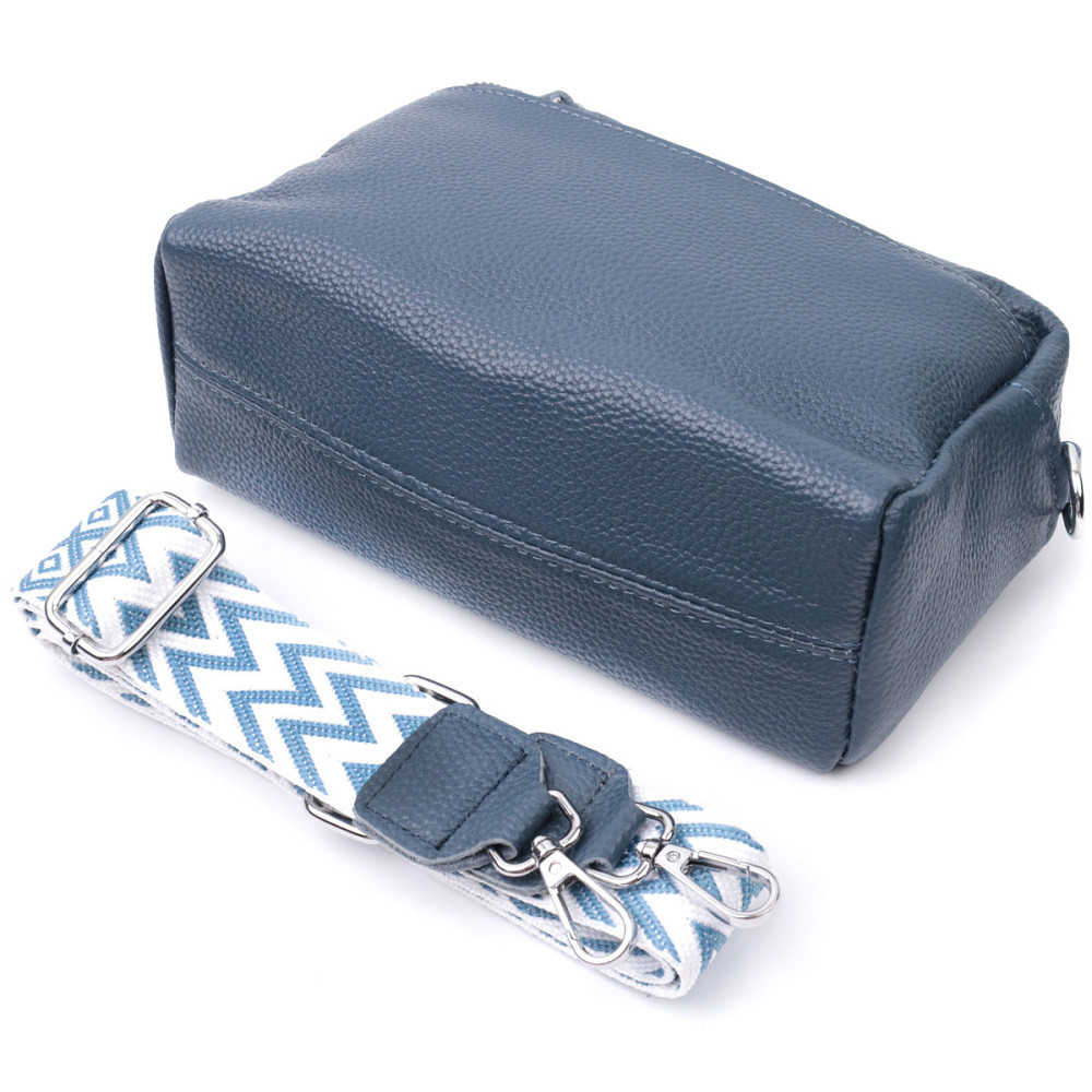 Жіноча шкіряна сумка зі стильним бігунком Vintage 22652 Синя Київ - фото 8