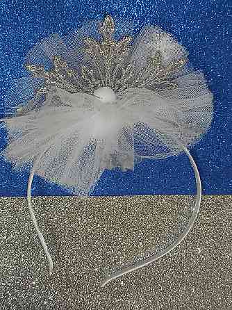 Новогодний обруч снежинка серебряная с фатином на голову one size ручная работа белый Киев