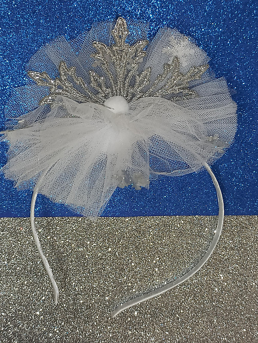 Новогодний обруч снежинка серебряная с фатином на голову one size ручная работа белый Киев - изображение 1
