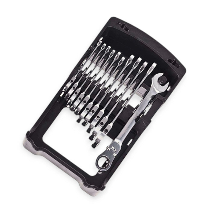 Набір ключів ріжково-накидних з тріскачкою 8-19 мм 11 шт (планшет) CrV шарнірні Мукачево - фото 7