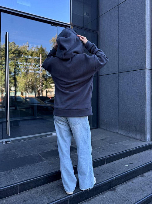 Женская теплая кофта оверсайз с капюшоном на молнии турецкий флис Графит, 42/44 Одесса - изображение 3