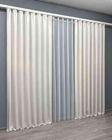 Комплект штор VR-Textil Микровелюр Petek 100х270 2шт и Тюль 400х270 2020ш-1153т Молочный с белым 71-157/2 Киев
