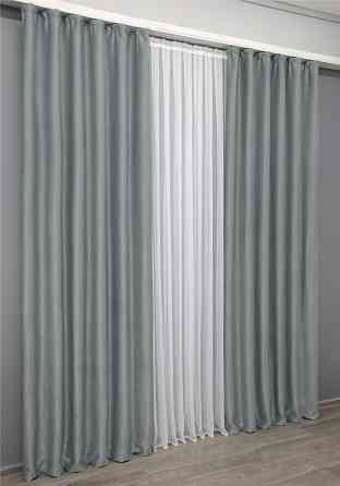 Комплект готових штор VR-Textil Льон Парма № 1340ш Сірий 150х270 см 2 шт (33-0184) Київ
