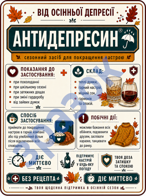 Комплект этикеток на бутылку «Антидепресин» — прикольный подарок от осенней депрессии с юмором Одесса - изображение 2
