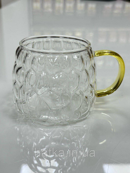 Кухоль чашка Olens "Розсвіт" 450 мл 8030-272 прозорий із жовтою ручкою Київ - фото 1