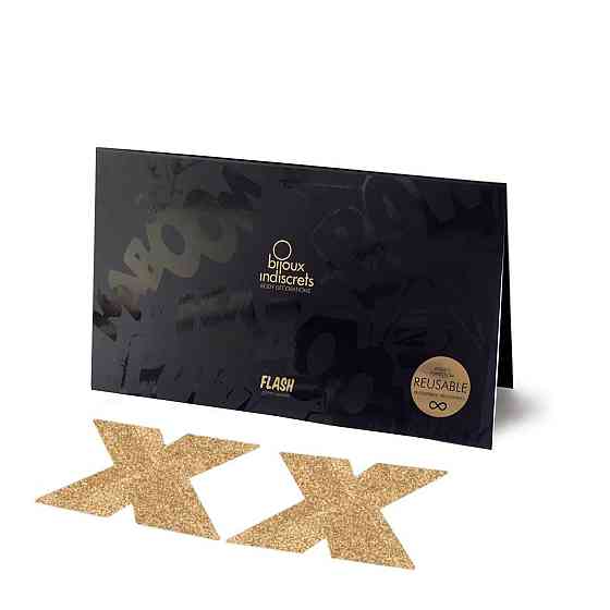 Пестіс - стикини Bijoux Indiscrets - Flash Cross Gold, наклейки на соски Sex Aura Київ
