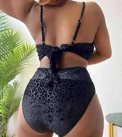 Роздільний купальник великого розміру вельветовий з високою талією 4XL чорний Київ