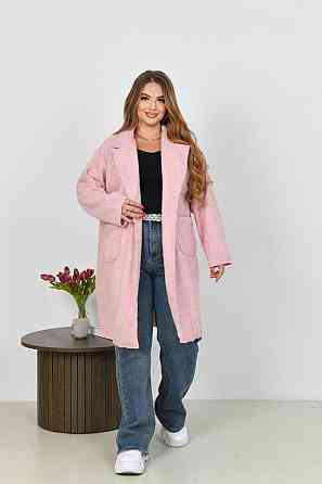 Жіноче стильне пальто з кишенями баранець на флісі Рожевий, 46/48 Одеса