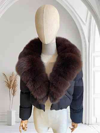 Жіноча куртка пуффер з натуральним хутром песця Чорний L Харків