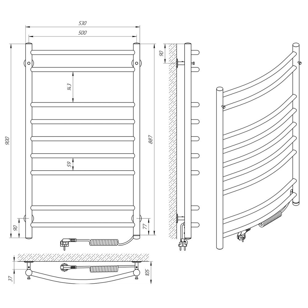 Електрична рушникосушарка Laris Класік П9 500Х900 Э сенсор S3 праве підключ. Київ - фото 8
