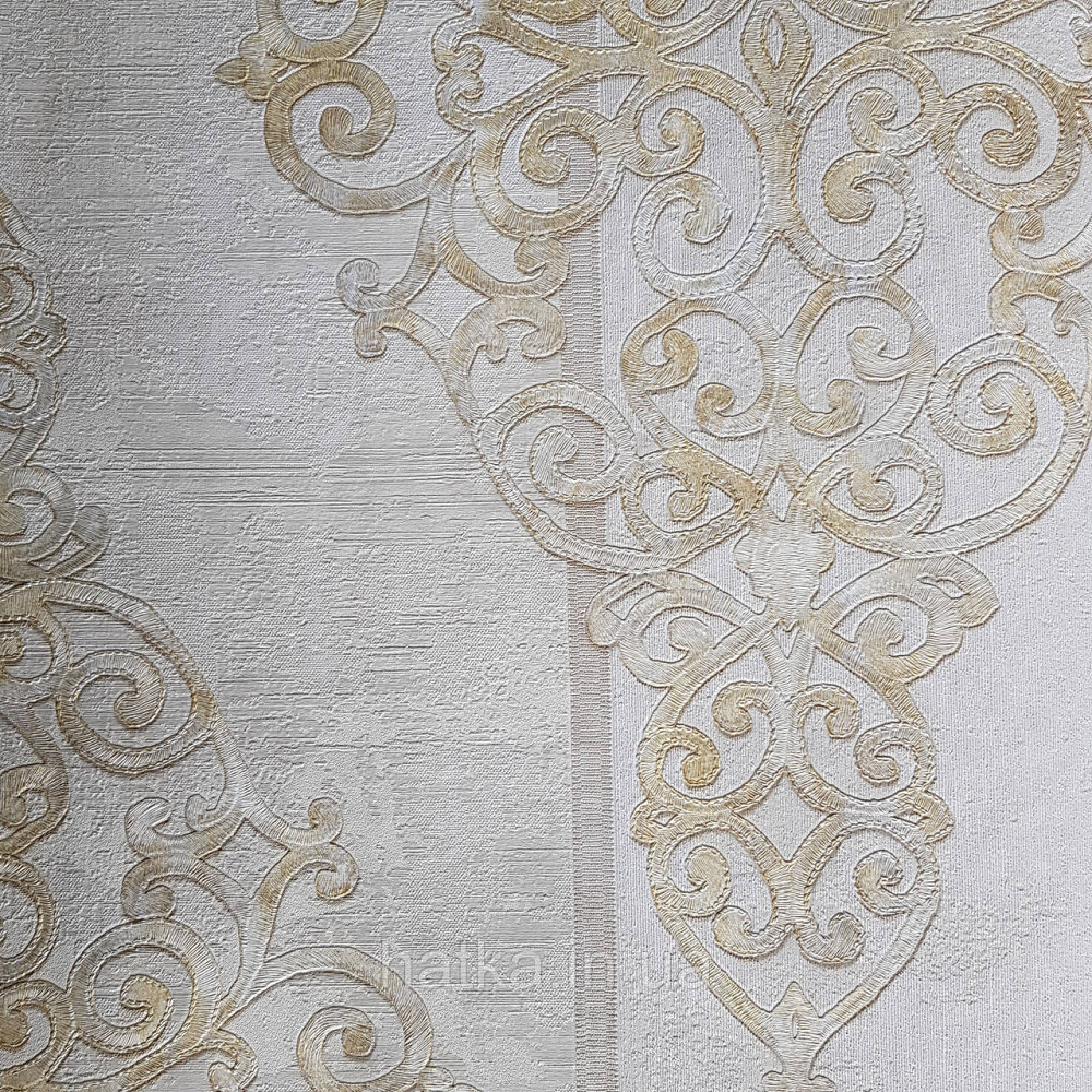 Шпалери метрові вінілові на флізелін 24 Carati Cristiana Masi вензель великий структурний на золотистий беж Київ - фото 2
