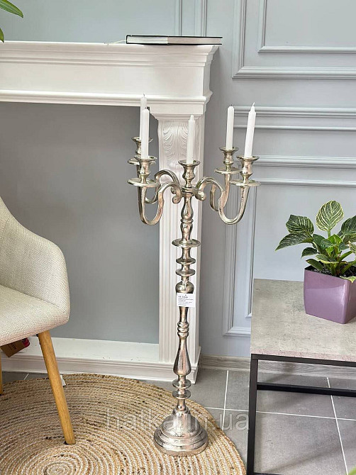 Подсвечник напольный металлический на 5 свечек 94,5х 50 см  «Корона»  серебряный  металл Киев - изображение 1