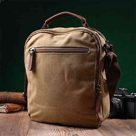 Вертикальна сумка для чоловіків із текстилю Vintage 22239 Пісочний Київ