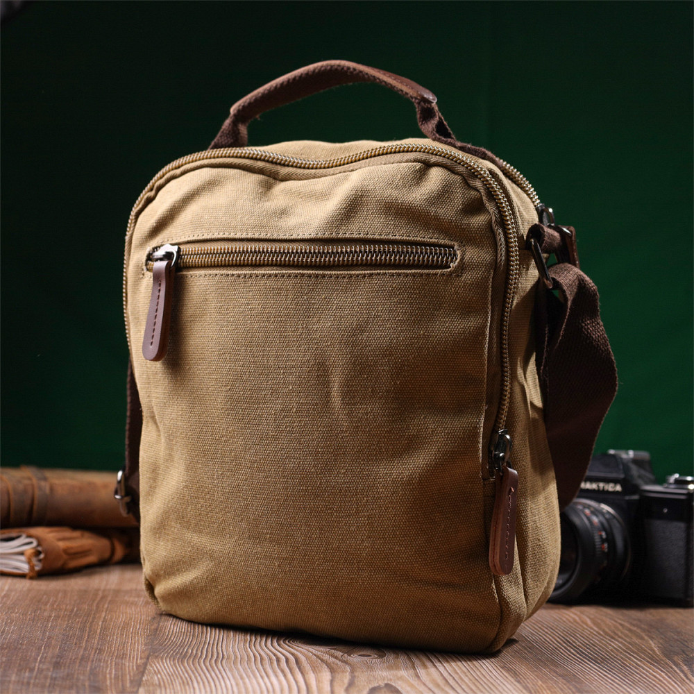 Вертикальная сумка для мужчин из текстиля Vintage 22239 Песочный Киев - изображение 2