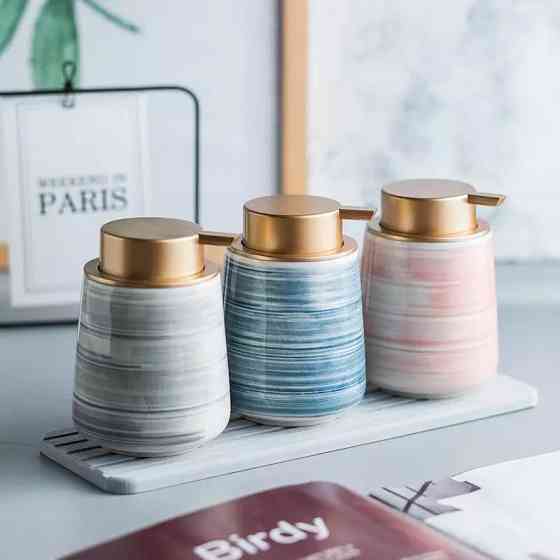 Дозатор керамічний для рідкого мила, миючих засобів Bathlux 400 мл, для ванної та кухні Сірий Кам'янець-Подільський