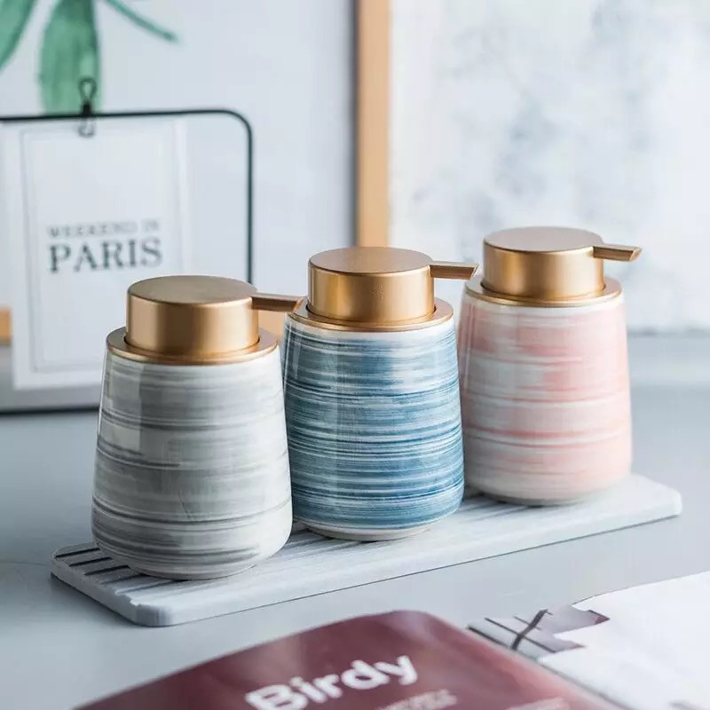 Дозатор керамический для жидкого мыла, моющих средств Bathlux 400 мл, для ванной и кухни Серый Каменец-Подольский - изображение 4