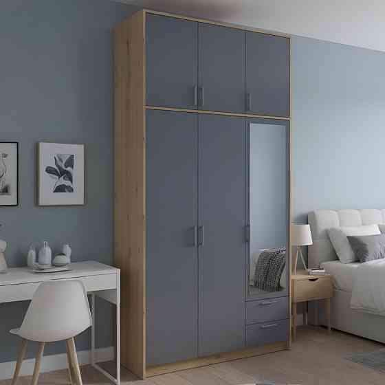 Шафа для одягу Doros Ронді з високою антресоллю і дзеркалом Дуб Артизан/Графіт 3 ДСП 121х52х260 (DRS-011875) Львів