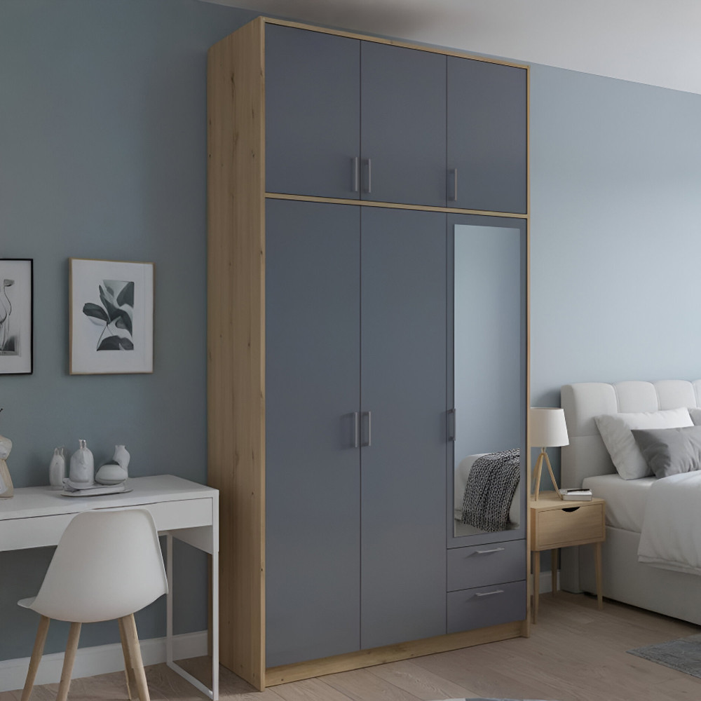 Шафа для одягу Doros Ронді з високою антресоллю і дзеркалом Дуб Артизан/Графіт 3 ДСП 121х52х260 (DRS-011875) Львів - фото 1