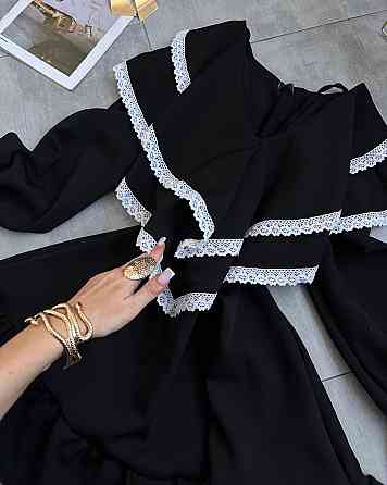 Женское романтичное платье с длинным рукавом костюмка + кружево Черный, 44/46 Одесса