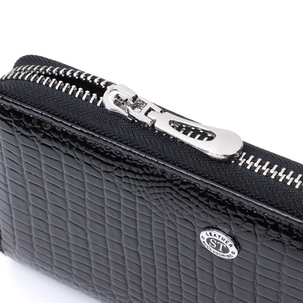 Лакированный женский кошелек на молнии из натуральной кожи ST Leather 22678 Черный Киев - изображение 6