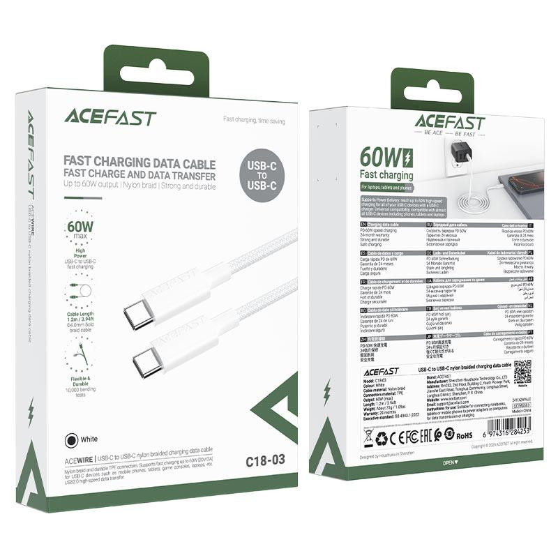 Кабель ACEFAST C18-03 USB-C to USB-C braid charging data cable White Одесса - изображение 2