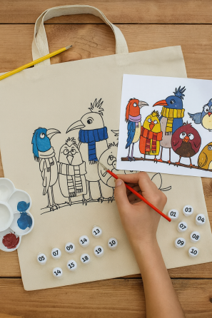 Набір екосумка-розмальовка „Funny Birds“ бавовна 220 г/м2 38х42см ROSA Talent Київ